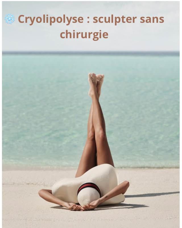 Femme avec jambes levées sur une plage, mer turquoise