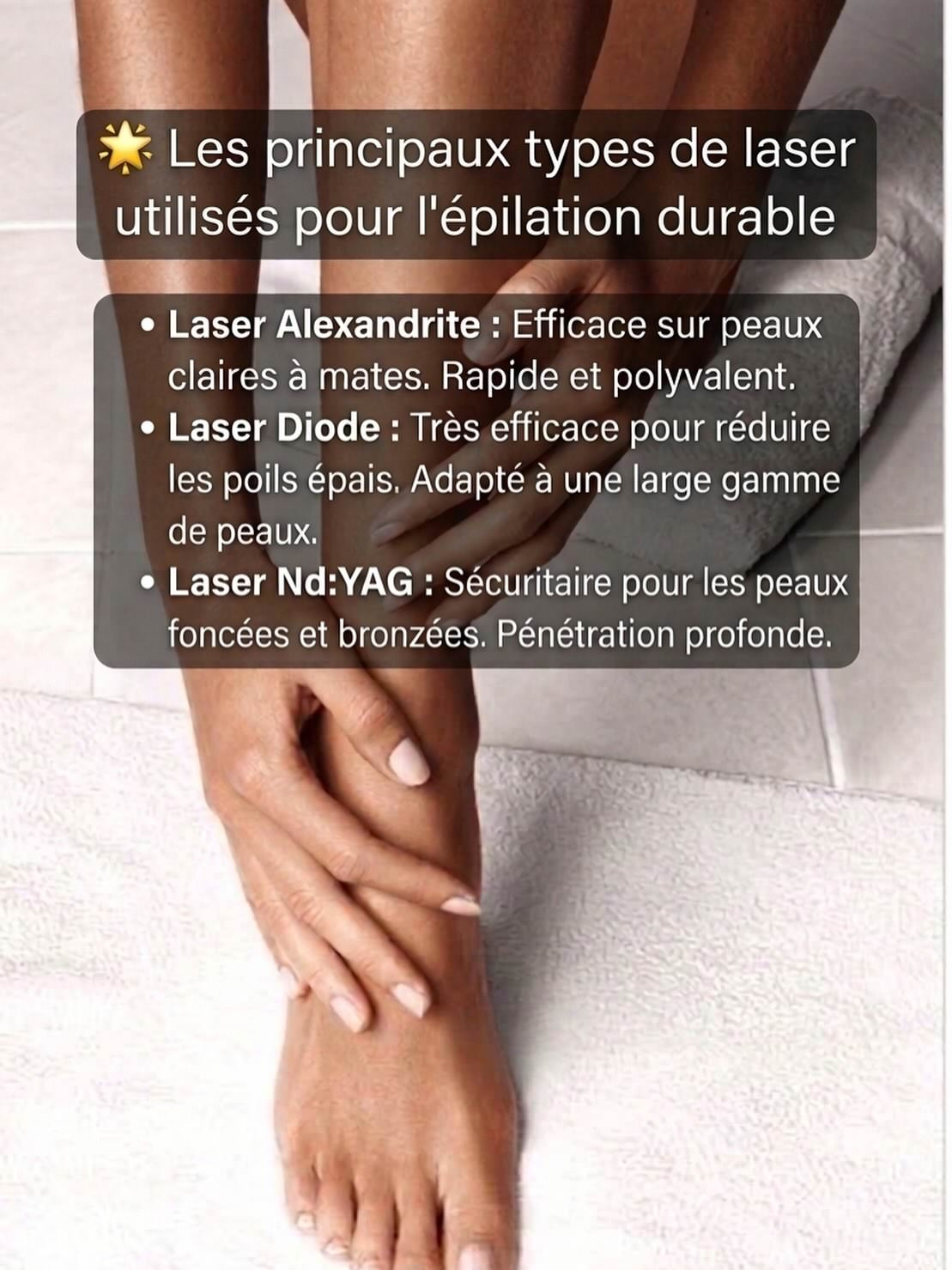 Comparatif lasers alexandrite diode Nd:YAG types épilation par phototype infographie