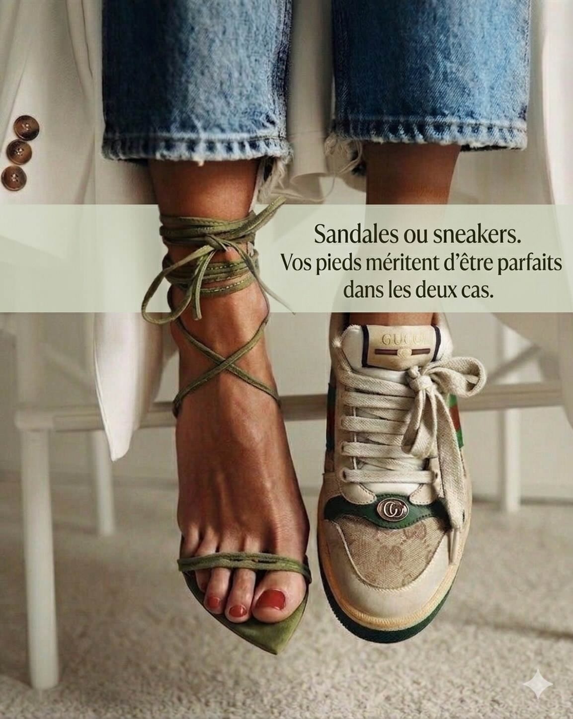 Pédicure soins des pieds esthétique et santé sandales sneakers